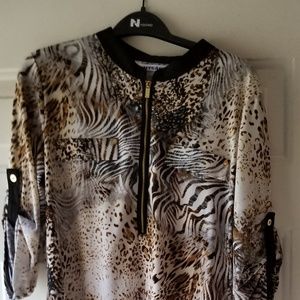 Nygard Animal Print Zip Blouse